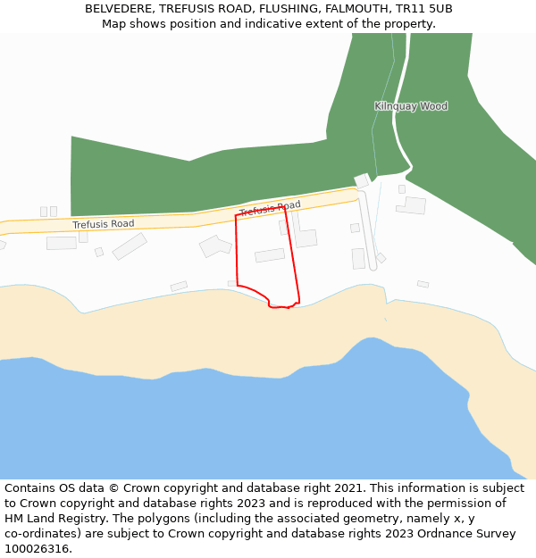 BELVEDERE, TREFUSIS ROAD, FLUSHING, FALMOUTH, TR11 5UB: Location map and indicative extent of plot