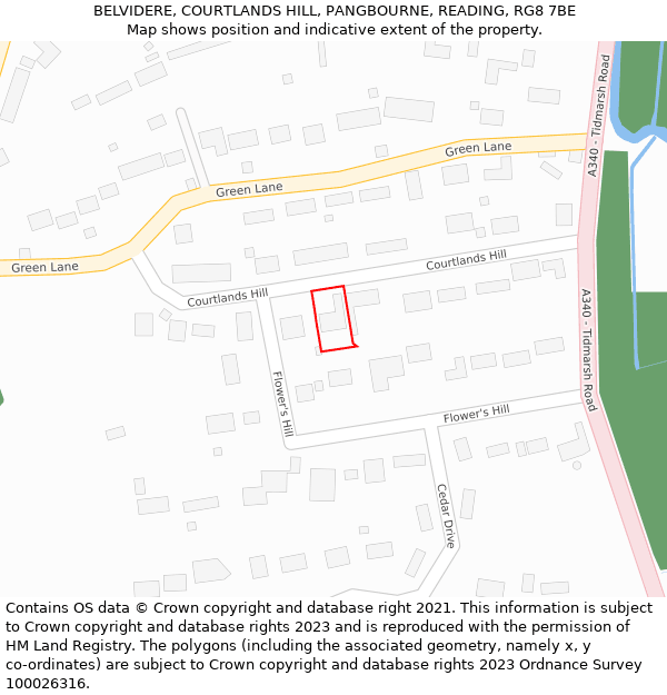BELVIDERE, COURTLANDS HILL, PANGBOURNE, READING, RG8 7BE: Location map and indicative extent of plot