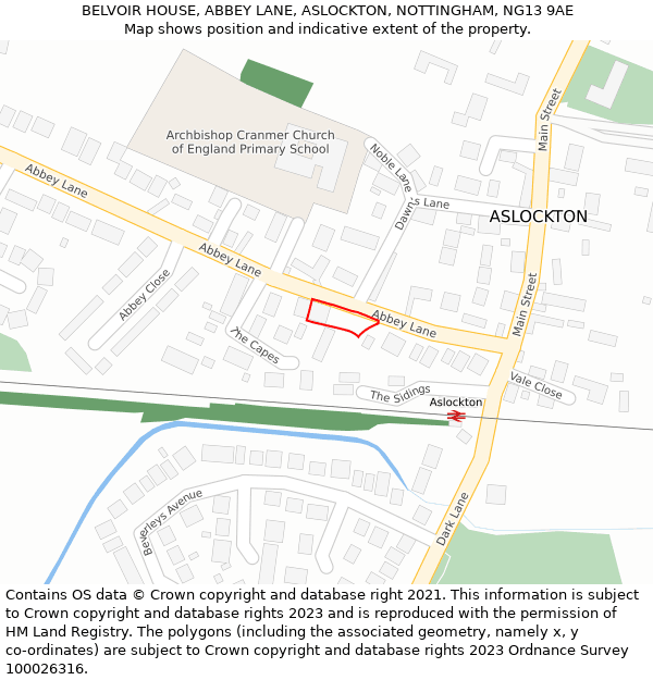 BELVOIR HOUSE, ABBEY LANE, ASLOCKTON, NOTTINGHAM, NG13 9AE: Location map and indicative extent of plot