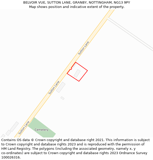 BELVOIR VUE, SUTTON LANE, GRANBY, NOTTINGHAM, NG13 9PY: Location map and indicative extent of plot