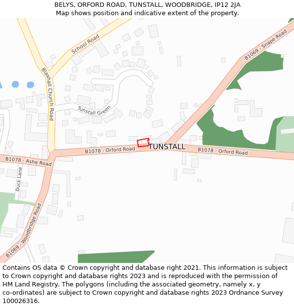 BELYS, ORFORD ROAD, TUNSTALL, WOODBRIDGE, IP12 2JA: Location map and indicative extent of plot