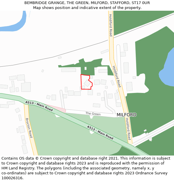 BEMBRIDGE GRANGE, THE GREEN, MILFORD, STAFFORD, ST17 0UR: Location map and indicative extent of plot