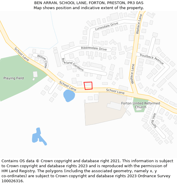 BEN ARRAN, SCHOOL LANE, FORTON, PRESTON, PR3 0AS: Location map and indicative extent of plot