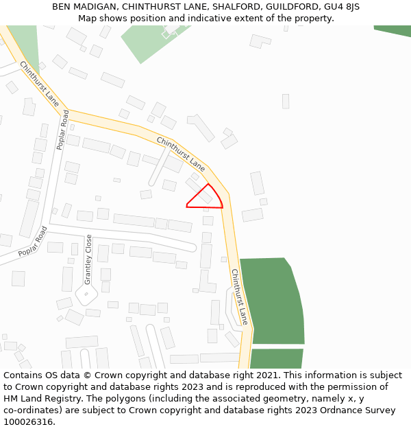 BEN MADIGAN, CHINTHURST LANE, SHALFORD, GUILDFORD, GU4 8JS: Location map and indicative extent of plot