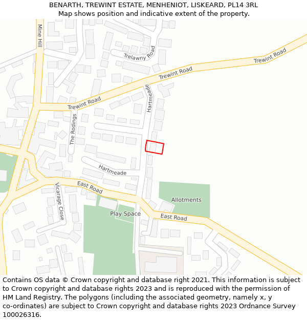 BENARTH, TREWINT ESTATE, MENHENIOT, LISKEARD, PL14 3RL: Location map and indicative extent of plot