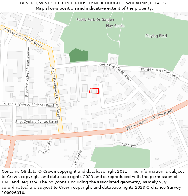 BENFRO, WINDSOR ROAD, RHOSLLANERCHRUGOG, WREXHAM, LL14 1ST: Location map and indicative extent of plot