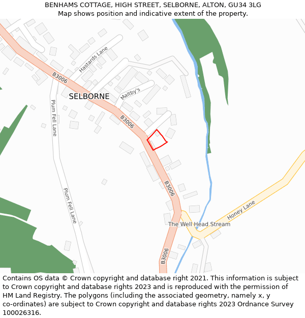 BENHAMS COTTAGE, HIGH STREET, SELBORNE, ALTON, GU34 3LG: Location map and indicative extent of plot