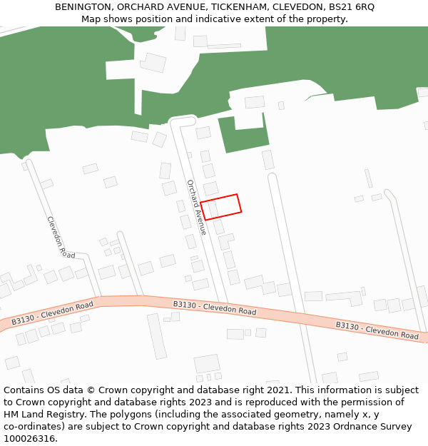 BENINGTON, ORCHARD AVENUE, TICKENHAM, CLEVEDON, BS21 6RQ: Location map and indicative extent of plot