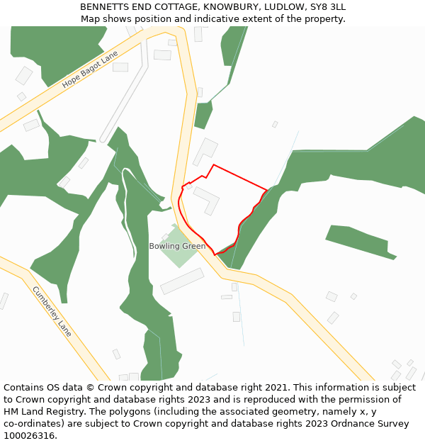 BENNETTS END COTTAGE, KNOWBURY, LUDLOW, SY8 3LL: Location map and indicative extent of plot