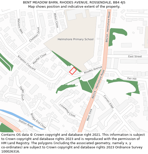 BENT MEADOW BARN, RHODES AVENUE, ROSSENDALE, BB4 4JS: Location map and indicative extent of plot