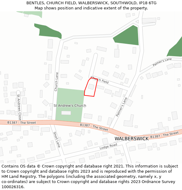 BENTLES, CHURCH FIELD, WALBERSWICK, SOUTHWOLD, IP18 6TG: Location map and indicative extent of plot