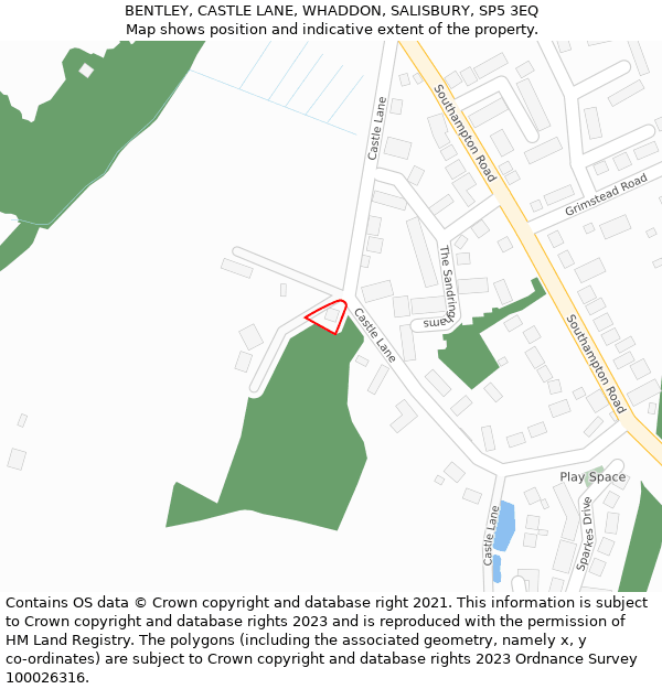 BENTLEY, CASTLE LANE, WHADDON, SALISBURY, SP5 3EQ: Location map and indicative extent of plot