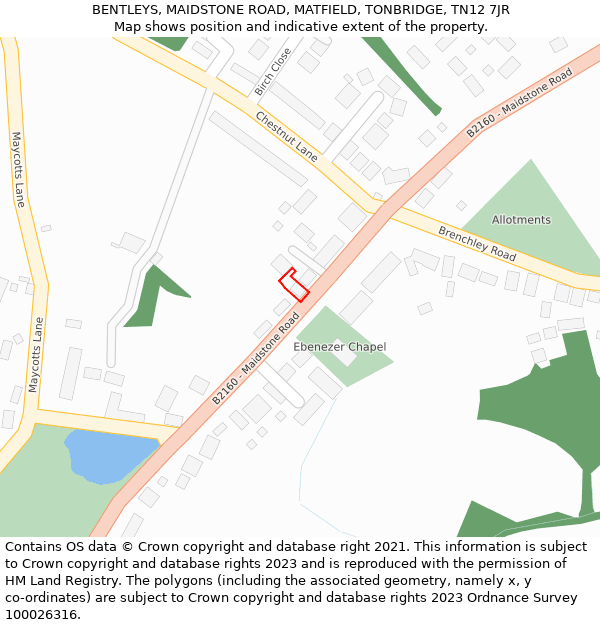 BENTLEYS, MAIDSTONE ROAD, MATFIELD, TONBRIDGE, TN12 7JR: Location map and indicative extent of plot