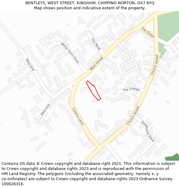 BENTLEYS, WEST STREET, KINGHAM, CHIPPING NORTON, OX7 6YQ: Location map and indicative extent of plot