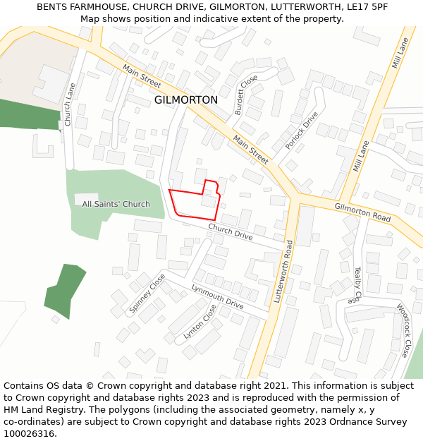 BENTS FARMHOUSE, CHURCH DRIVE, GILMORTON, LUTTERWORTH, LE17 5PF: Location map and indicative extent of plot