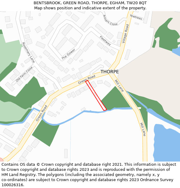 BENTSBROOK, GREEN ROAD, THORPE, EGHAM, TW20 8QT: Location map and indicative extent of plot