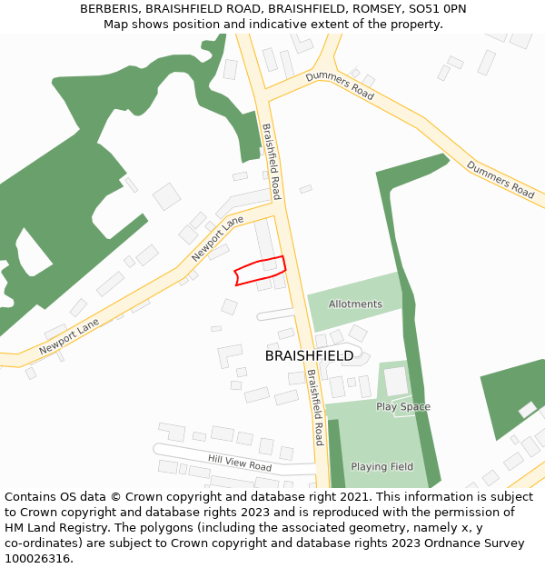 BERBERIS, BRAISHFIELD ROAD, BRAISHFIELD, ROMSEY, SO51 0PN: Location map and indicative extent of plot