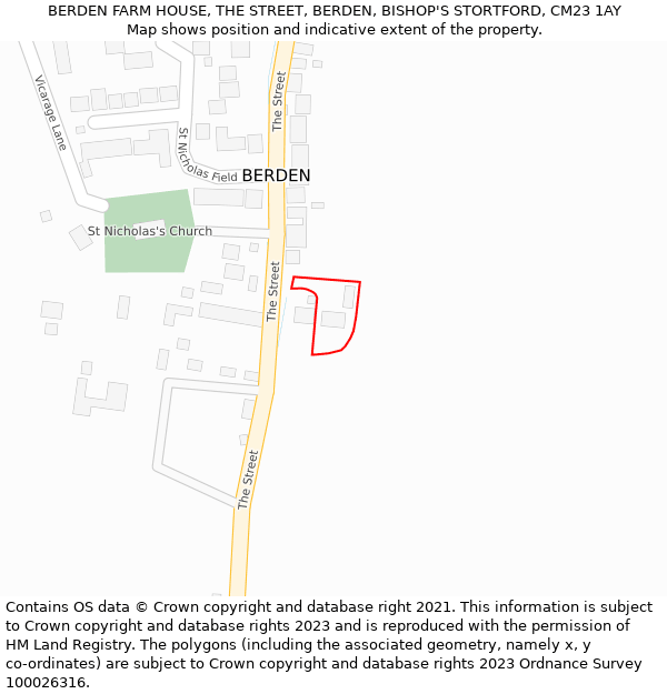 BERDEN FARM HOUSE, THE STREET, BERDEN, BISHOP'S STORTFORD, CM23 1AY: Location map and indicative extent of plot