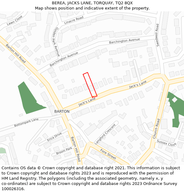 BEREA, JACKS LANE, TORQUAY, TQ2 8QX: Location map and indicative extent of plot