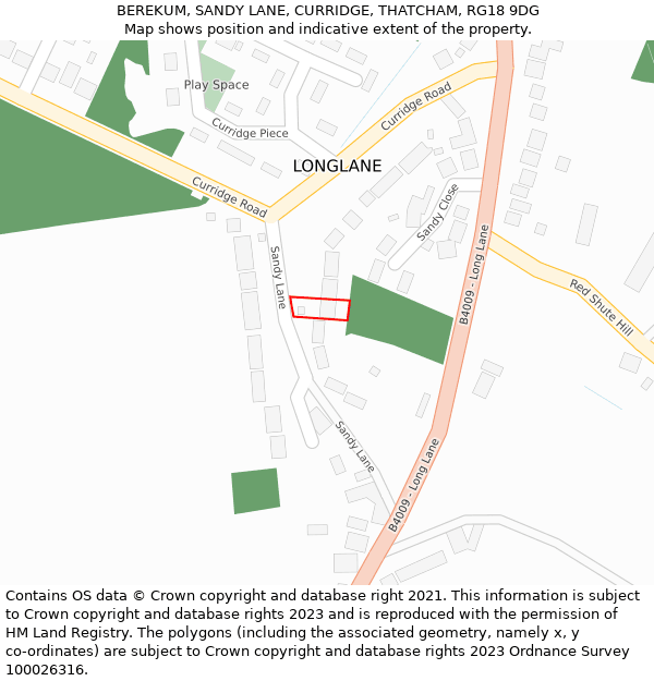 BEREKUM, SANDY LANE, CURRIDGE, THATCHAM, RG18 9DG: Location map and indicative extent of plot