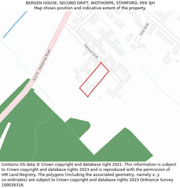 BERGEN HOUSE, SECOND DRIFT, WOTHORPE, STAMFORD, PE9 3JH: Location map and indicative extent of plot