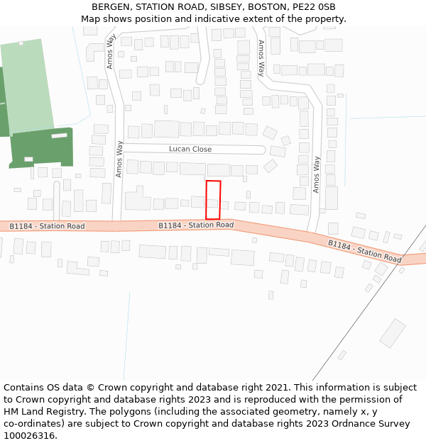 BERGEN, STATION ROAD, SIBSEY, BOSTON, PE22 0SB: Location map and indicative extent of plot