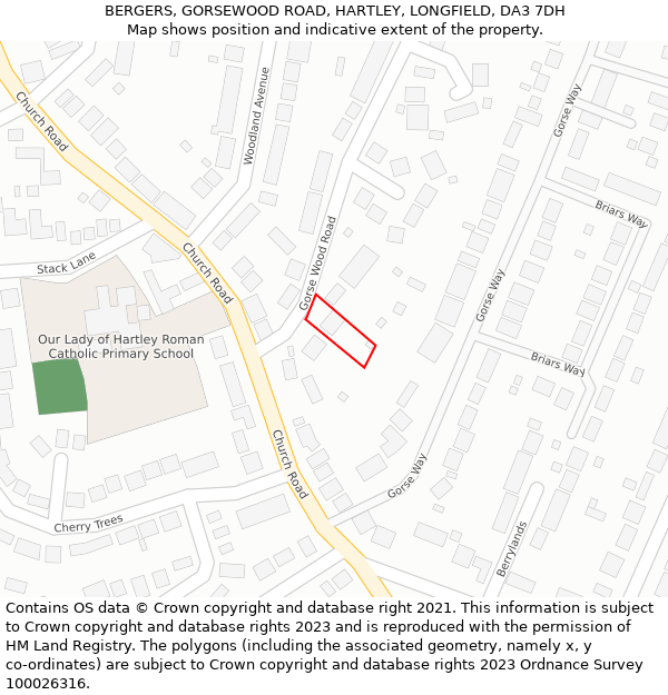 BERGERS, GORSEWOOD ROAD, HARTLEY, LONGFIELD, DA3 7DH: Location map and indicative extent of plot