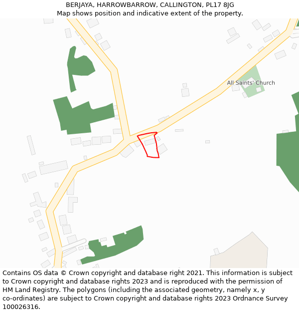 BERJAYA, HARROWBARROW, CALLINGTON, PL17 8JG: Location map and indicative extent of plot