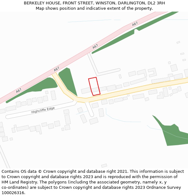 BERKELEY HOUSE, FRONT STREET, WINSTON, DARLINGTON, DL2 3RH: Location map and indicative extent of plot