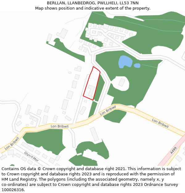 BERLLAN, LLANBEDROG, PWLLHELI, LL53 7NN: Location map and indicative extent of plot
