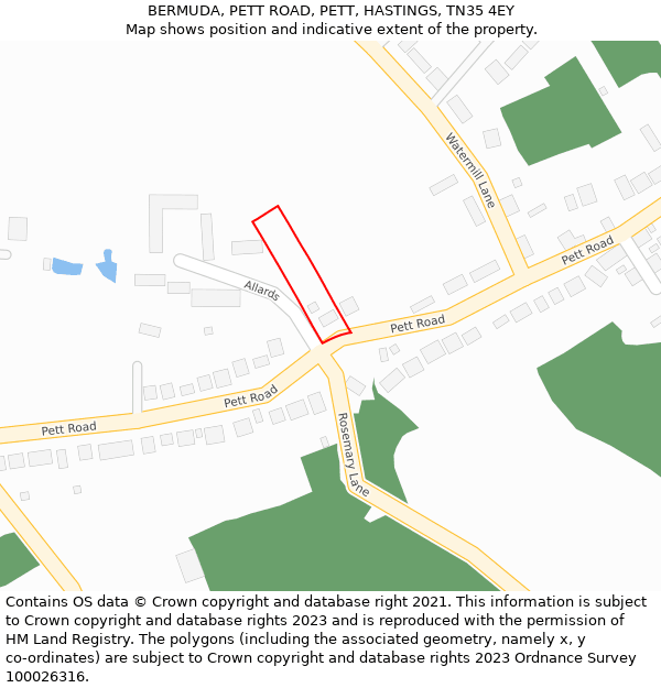 BERMUDA, PETT ROAD, PETT, HASTINGS, TN35 4EY: Location map and indicative extent of plot