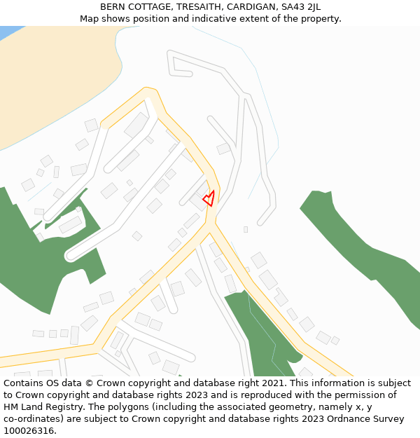 BERN COTTAGE, TRESAITH, CARDIGAN, SA43 2JL: Location map and indicative extent of plot