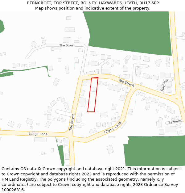 BERNCROFT, TOP STREET, BOLNEY, HAYWARDS HEATH, RH17 5PP: Location map and indicative extent of plot