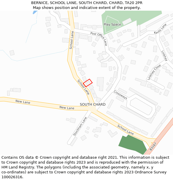 BERNICE, SCHOOL LANE, SOUTH CHARD, CHARD, TA20 2PR: Location map and indicative extent of plot