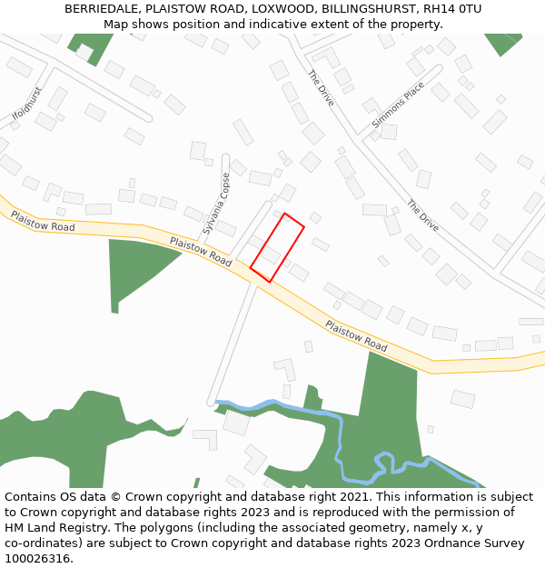 BERRIEDALE, PLAISTOW ROAD, LOXWOOD, BILLINGSHURST, RH14 0TU: Location map and indicative extent of plot