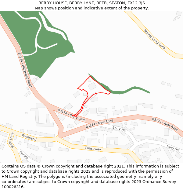 BERRY HOUSE, BERRY LANE, BEER, SEATON, EX12 3JS: Location map and indicative extent of plot
