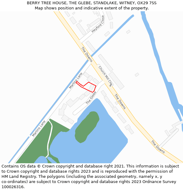 BERRY TREE HOUSE, THE GLEBE, STANDLAKE, WITNEY, OX29 7SS: Location map and indicative extent of plot