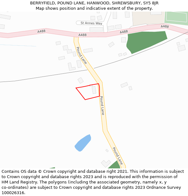BERRYFIELD, POUND LANE, HANWOOD, SHREWSBURY, SY5 8JR: Location map and indicative extent of plot