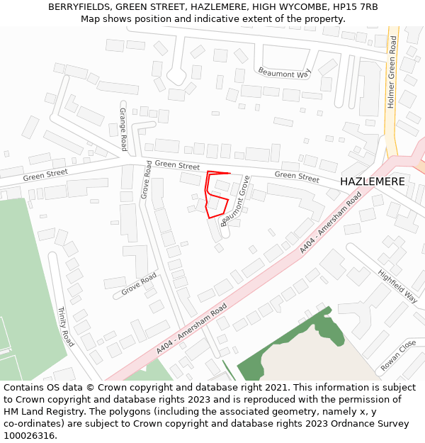 BERRYFIELDS, GREEN STREET, HAZLEMERE, HIGH WYCOMBE, HP15 7RB: Location map and indicative extent of plot