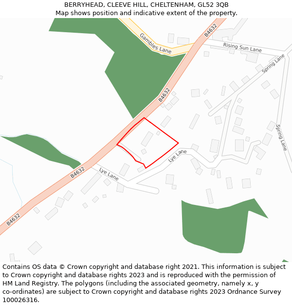 BERRYHEAD, CLEEVE HILL, CHELTENHAM, GL52 3QB: Location map and indicative extent of plot