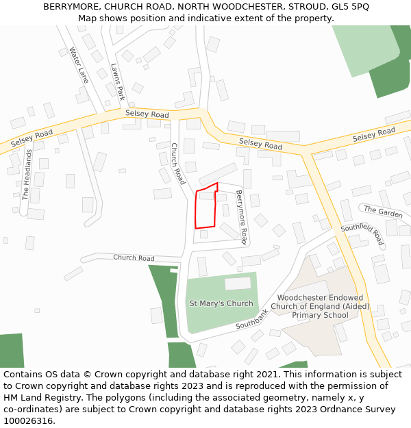 BERRYMORE, CHURCH ROAD, NORTH WOODCHESTER, STROUD, GL5 5PQ: Location map and indicative extent of plot