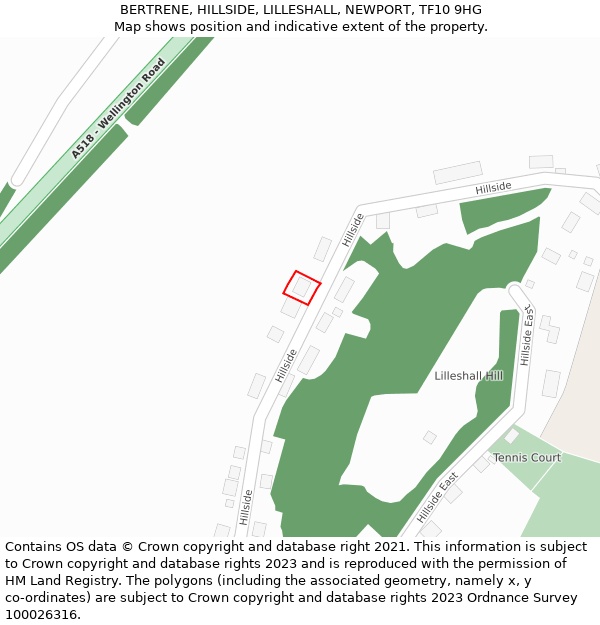BERTRENE, HILLSIDE, LILLESHALL, NEWPORT, TF10 9HG: Location map and indicative extent of plot
