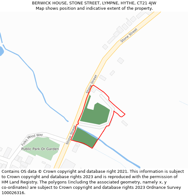 BERWICK HOUSE, STONE STREET, LYMPNE, HYTHE, CT21 4JW: Location map and indicative extent of plot