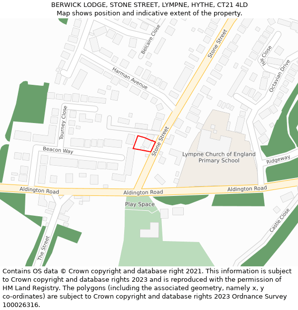 BERWICK LODGE, STONE STREET, LYMPNE, HYTHE, CT21 4LD: Location map and indicative extent of plot