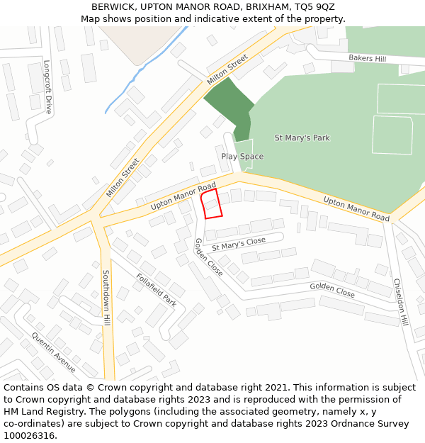 BERWICK, UPTON MANOR ROAD, BRIXHAM, TQ5 9QZ: Location map and indicative extent of plot