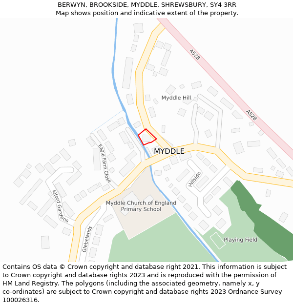 BERWYN, BROOKSIDE, MYDDLE, SHREWSBURY, SY4 3RR: Location map and indicative extent of plot
