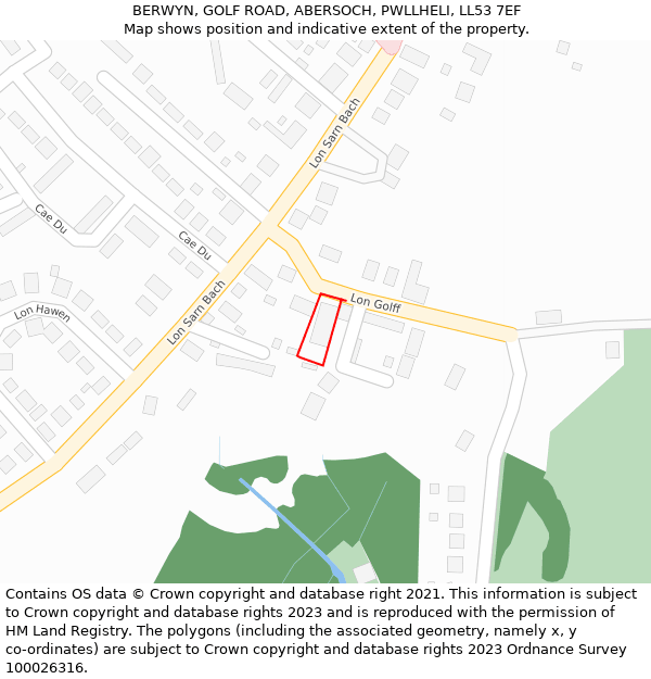 BERWYN, GOLF ROAD, ABERSOCH, PWLLHELI, LL53 7EF: Location map and indicative extent of plot