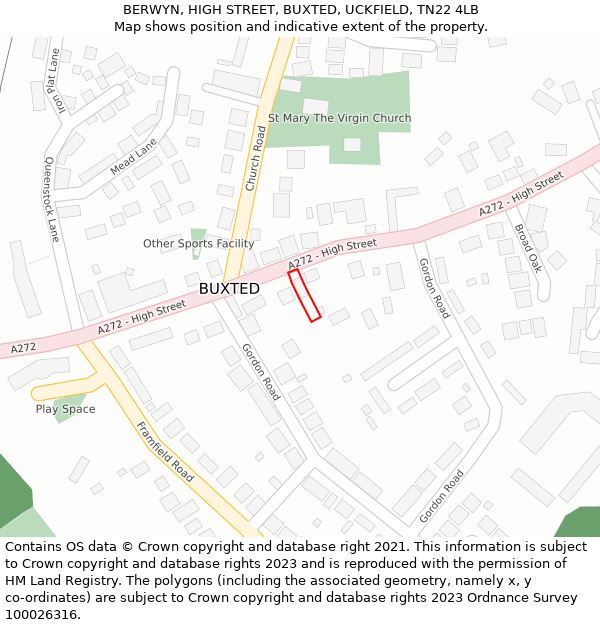 BERWYN, HIGH STREET, BUXTED, UCKFIELD, TN22 4LB: Location map and indicative extent of plot
