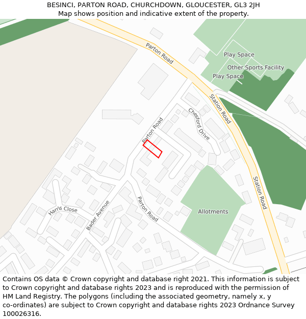 BESINCI, PARTON ROAD, CHURCHDOWN, GLOUCESTER, GL3 2JH: Location map and indicative extent of plot
