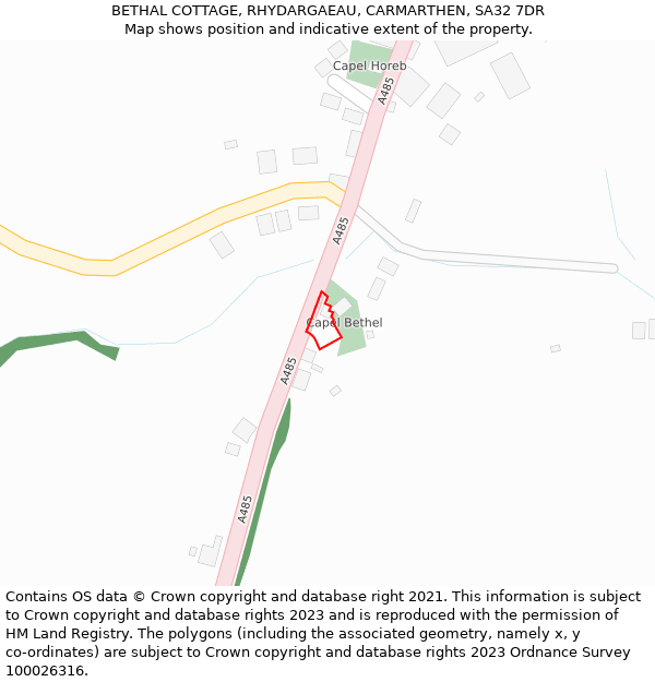 BETHAL COTTAGE, RHYDARGAEAU, CARMARTHEN, SA32 7DR: Location map and indicative extent of plot